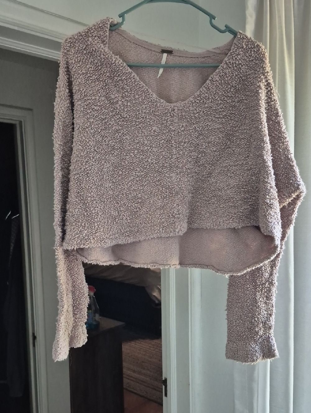 Free People Cozy Cropped Teddy Sweater in Dusty Mauve